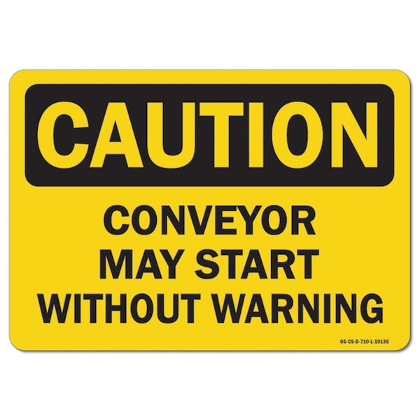 OSHA Decal, Conveyor May Start W/O Warning, 5in X 3.5in Decal, 10PK, 3.5" H, 5" W, Landscape, PK10